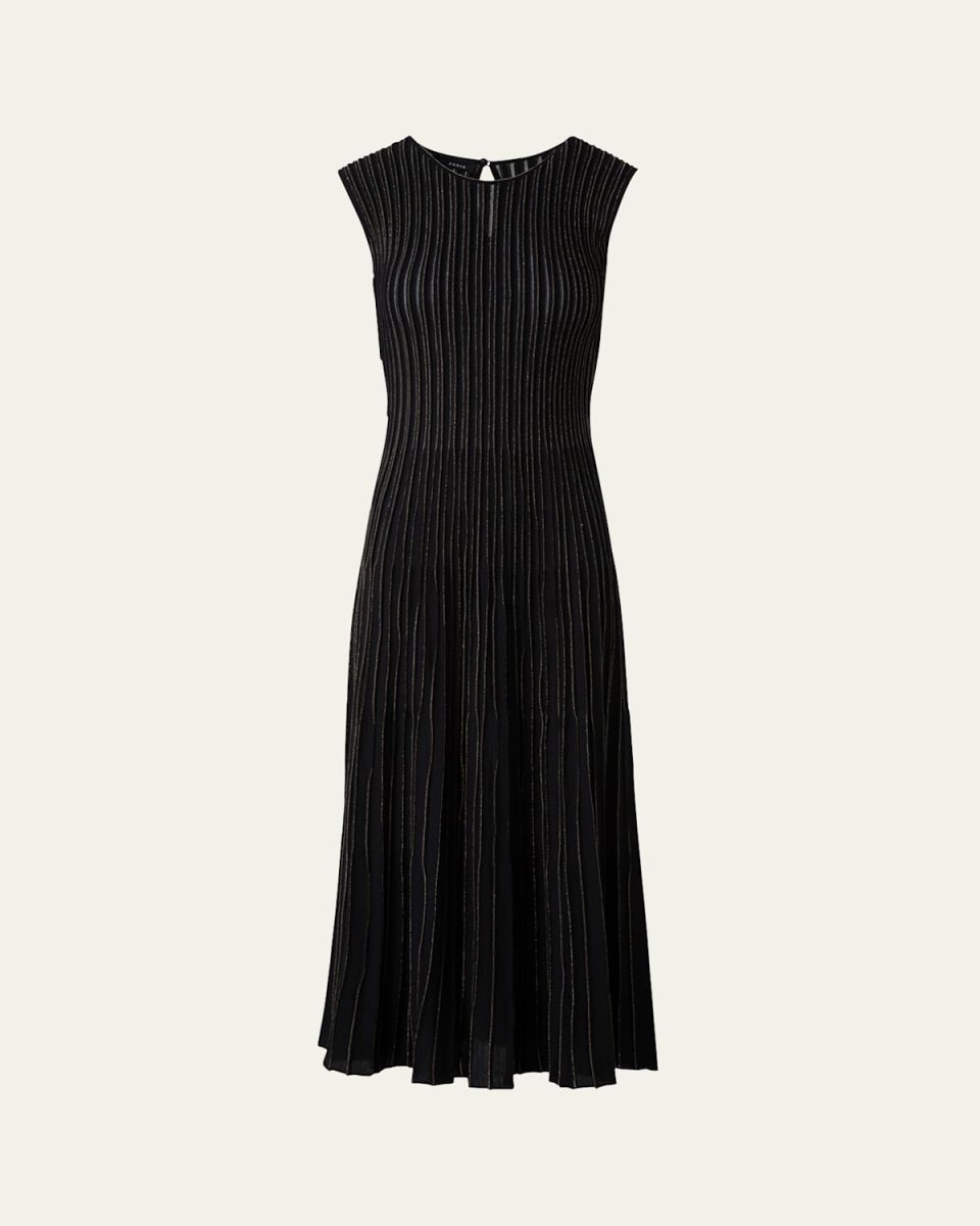Metallic Pinstripes Knit Sleeveless Midi Dress